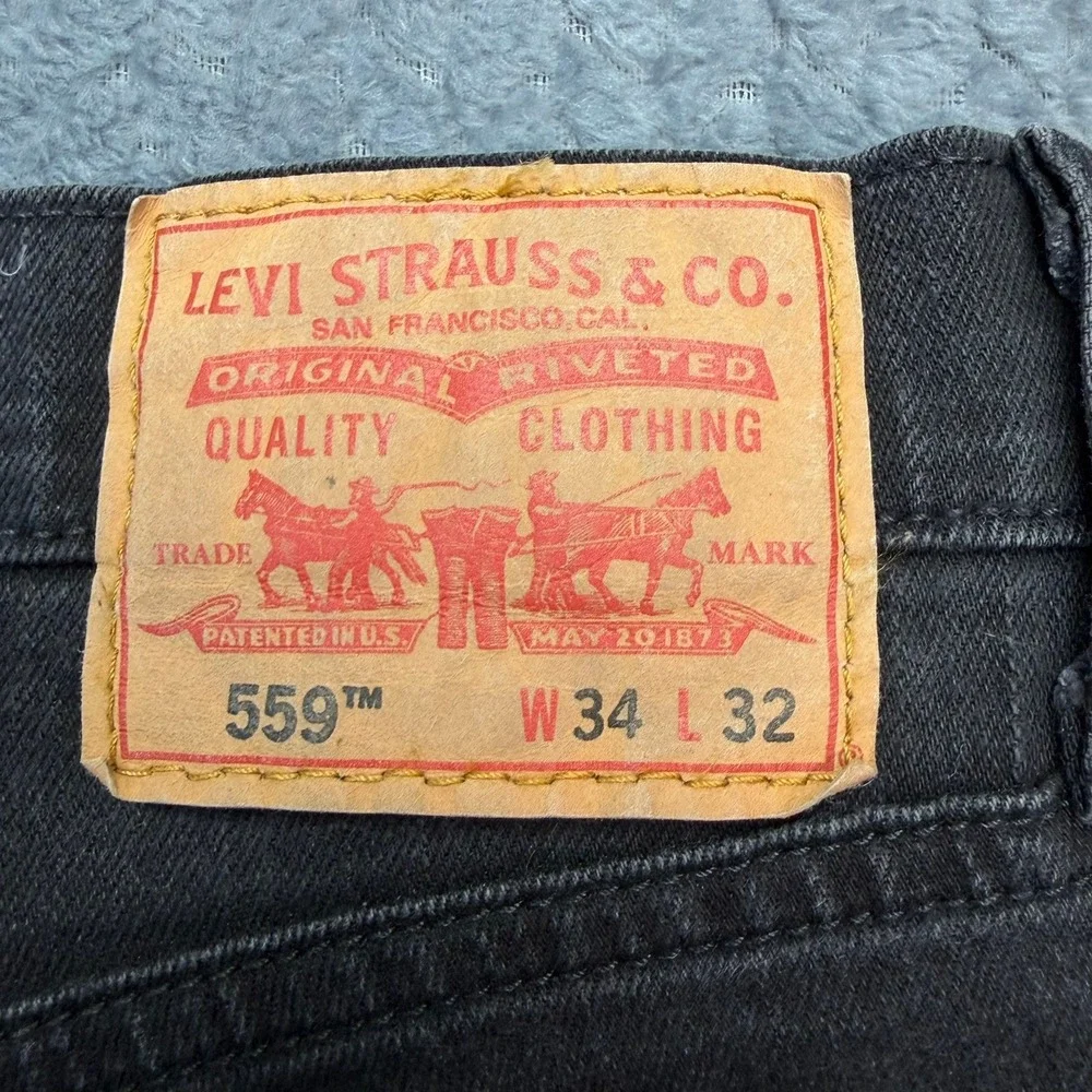 Levi's 559 Jeans Men Relaxed Straight Black 34x31 Cotton‎ Stretch Denim Casual